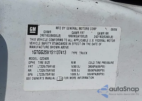 2005 GMC Savana Standard из США, поврежденный, VIN 1GTGG25V151137413